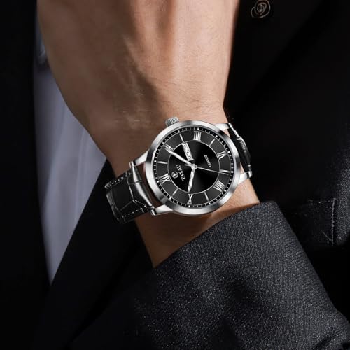 Mens Watches Luxury Dress Waterproof Leather Watch with Date Day Analog Quartz Watch Casual Large Number Wrist Watch Classic Luminous Scales Easy Read 41mm Big Face Reloj para Hombre2