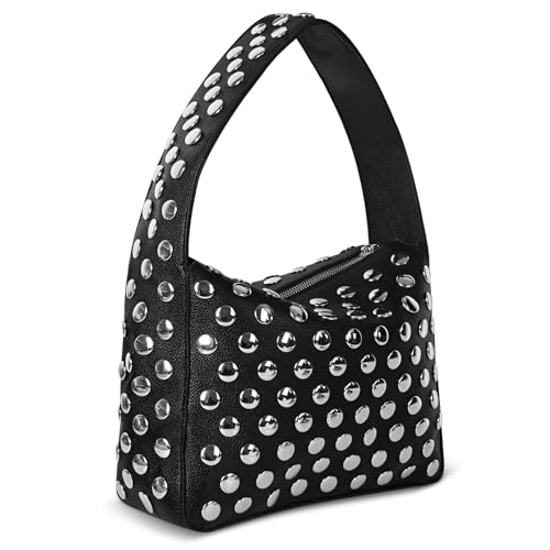 Studded Purse Black Shoulder Bag Y2K 2000s Punk Purse Studded Shoulder Bag Vegan Leather Soft Handbag
