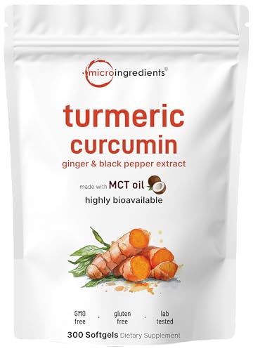Turmeric Curcumin Supplement with Black Pepper & Ginger 3,000mg, 300 MCT Oil Softgels | 95% Curcuminoids | High Absorption | Healthy Joint Support for Men & Women | Non-GMO
