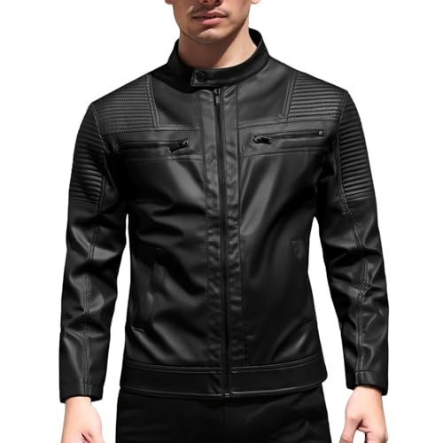 Veste demi-saison rétro homme en cuir synthétique : blouson d'extérieur style motard vintage