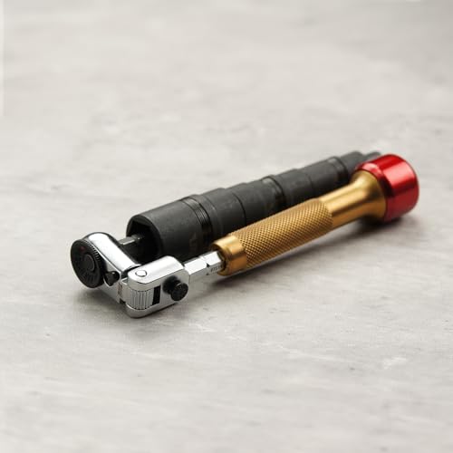 Image of 711L EDC Flex Head Ratchet Wrench with T-Handle, 1 /4 Inch Mini Ratchet Tool with Socket Extension and Keyring Hole for Everyday Carry