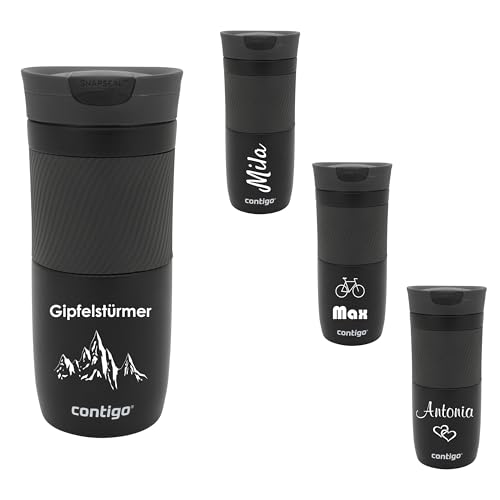 Contigo Taza térmica Byron SNAPSEAL con grabado – Nombre acero inoxidable taza de viaje taza de café para llevar, a prueba de fugas, tapa fácil de limpiar, sin BPA, 470 ml (negro mate)