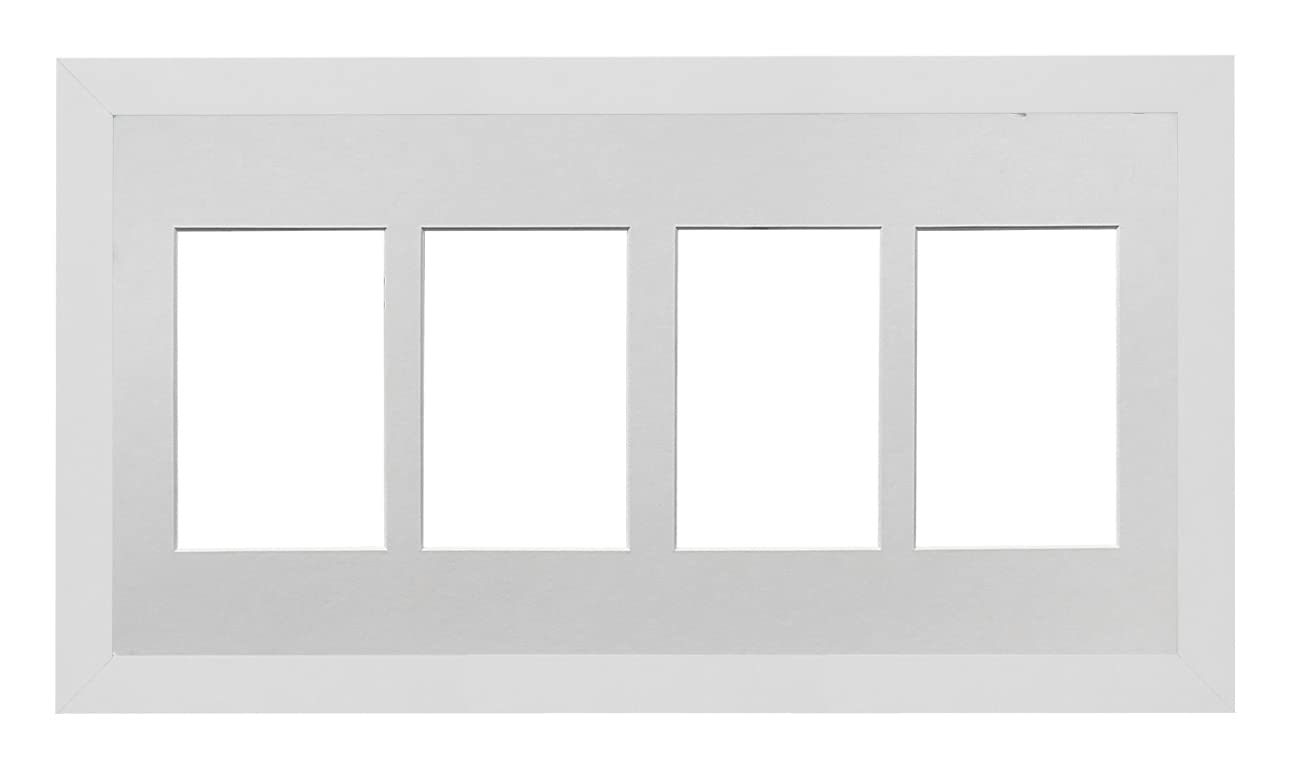 White Frame 20x10' Multi Aperture Picture Frame with White Mount to fit (4x) 6x4' Photos with Perspex Sheet - Wall Mountable Landscape or Portrait