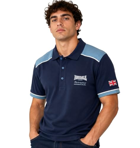 Lonsdale Polo Uomo Manica Corta Cotone Piquet - Polo Uomo Sportiva (26064 Navy, L)