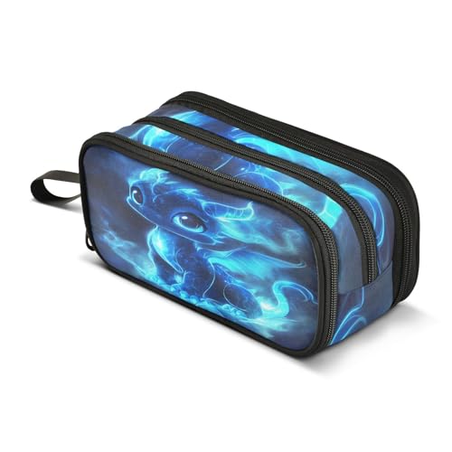 Image of Cute Blue Glowing Dragon Pencil Case Large Capacity Pencil Pouch Boys Girls 3 Compartment Pen Bag School Office Stationery Organizer
