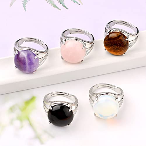 Triplehub 5Pcs/Set Natural Stone Rings Vintage Tibetan Adjustable Healing Crystal Gemstone Rings For Women Men Bulk Jewelry Accessories (5Pcs) #TOP1