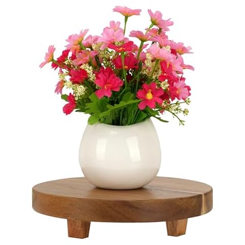 Spiretro 9-Inch Round Footed Acacia Wood Pedestal & Serving Stand | Kitchen Display | Plant Holder Cover