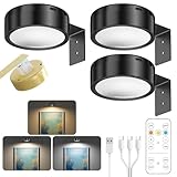 3 Stück Bildbeleuchtung Kabellos, Aufladbar Bilderleuchte Kabellos mit Fernbedienung 3 Lichtfarben Dimmbar, Magnetisches Bild Licht Bilderrahmen Licht Bilderlampe für Wand Regal Bilder (Schwarz)