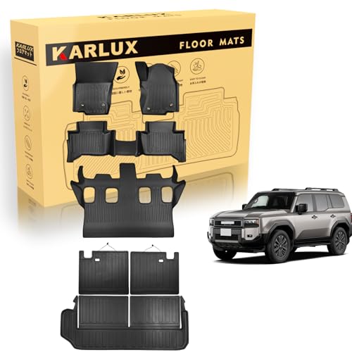 KARLUX トヨタ 新型 ランドクルーザー 250系専用 フロアマット&ラゲッジマット,7人乗り専用。3Dカーマットは防水・防滑・防汚でTPE素材製。Land Cruiser250 GDJ250W/TRJ250W 2024年4月-現行、7人乗りフロアマッ