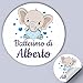100 Tag Adesivi personalizzati per nascita, battesimo, compleanno, PERSONALIZZALO QUI con nome, frase, data, etichette adesive per inviti, scatolini, sacchetti, bomboniere, regalini (Elefantino Boy)