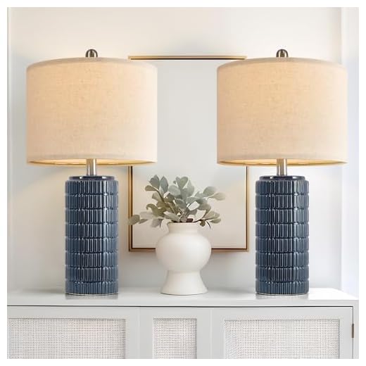 PoKat 23" Blue Table Lamps, Farmhouse Bedside Lamps for Bedroom Set of 2, Ceramic End Table Lamps for Living Room, Traditional Nightstand Desk Lamps, Medium