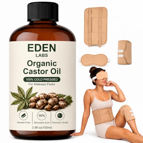 Eden Labs Castor Oil Pack Bundle Castor Oil Pack Wrap Cotton Patches Abdomen Wrap with Cotton Reusable Pads Kit for Stomach Neck Knee Foot and Entire Body (style1)
