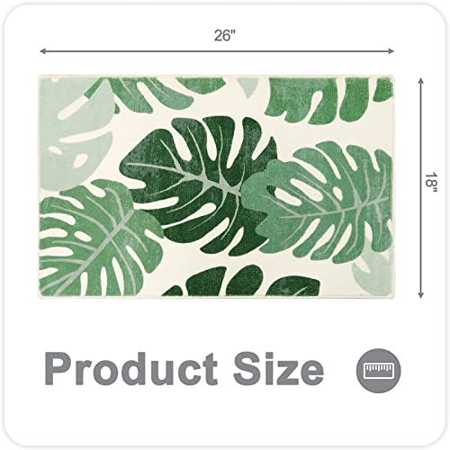 Lukinbox Bath Mats For Bathroom, Green Leaf Non Slip Bathroom Rug, Cute Small Washable Bath Rug Floor Door Mat For Indoor Shower Bathtub Decor, 18"X26" #TOP1