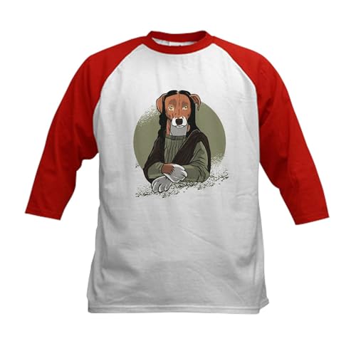 CafePress Mona Lisa Dog Baseball Jersey Kids Cotton Baseball Jersey, 3/4 Raglan Sleeve Shirt Red/White