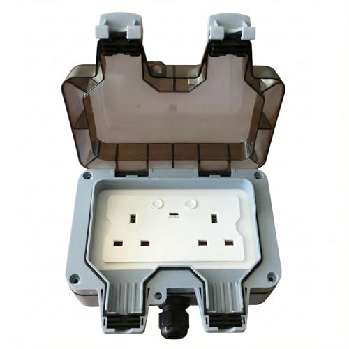 ENER-J Smart Outdoor WiFi Socket – 13A Waterproof Double Wall Outlet with 2.1A USB Port – Alexa & Google Home Compatible, IP55 Weatherproof Garden Power, Timer & App Control, 2 Gang No Hub Required