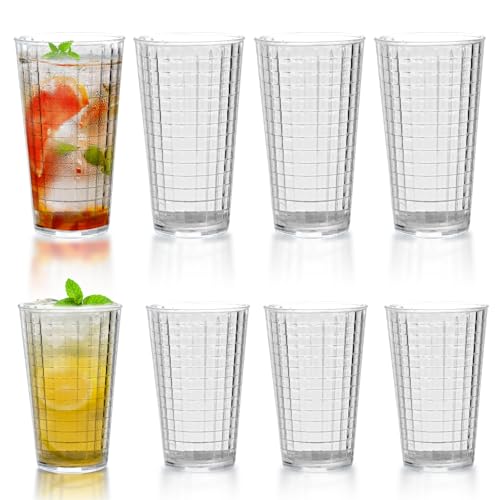 QLFJ-FurDec 8PCS Vasos Melamina Vasos Plastico duro Reutilizable, Vasos de Agua Transparente de 350ml para Niños, Vasos Melamina Acrílicos Irrompibles, Vasos Plastico Duroapilables(8pcs -350ML)