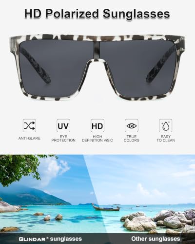 Image of GLINDAR Polarized Sunglasses Men Flat Top Womens, Oversized Square Shield | One Piece,Trendy,Lightweight,Driving