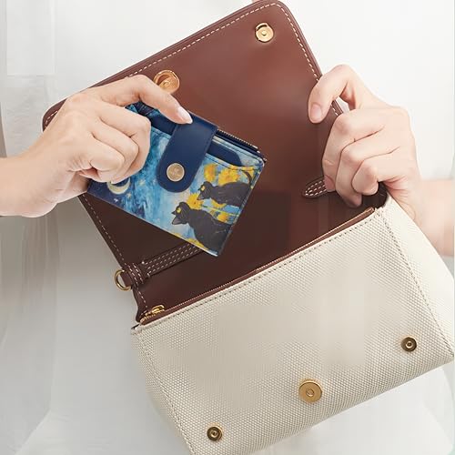 Image of Small Womens Wallet,Bifold Leather Wallet for Women RFID Card Holder Ladies Compact Pocket Wallet for Crossbody Bag (Starry Cat)