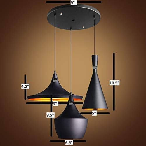 Image of GreyWings 3-in-1 Designer Black Aluminium Hanging Pendant Lights for Ceiling, Modern Indoor Hanging Lamp Set for Dining, Kitchen, Living Room, (Small) Cluster Set