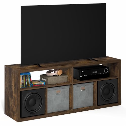 Image of Furinno Viola 6-Shelf TV Stand for TV up to 65 Inch, Amber Pine