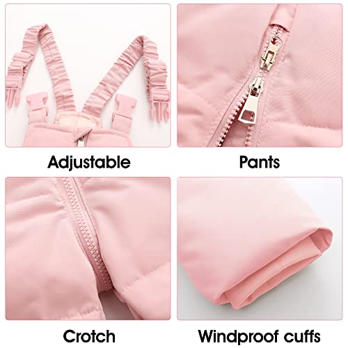 YUEMION Toddler Girl Snowsuit 2Pcs Kids Down Jacket Winter Hooded Coat +Snow Bib Pants Kids Windproof Skiing Suit (2T/6T)4