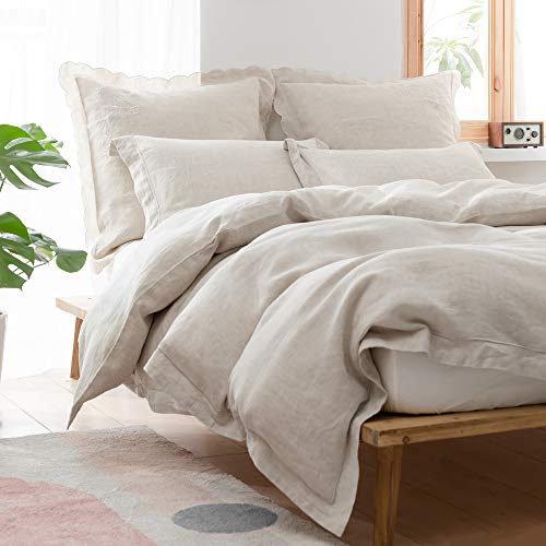 Simple&Opulence 100% Washed Linen Duvet Cover With Embroidered,Queen Size(88"X 92"),3 Pieces Soft Farmhouse Comforter Set With Button Closure,1 Duvet Cover And 2 Pillowshams(Natural Linen) #TOP7