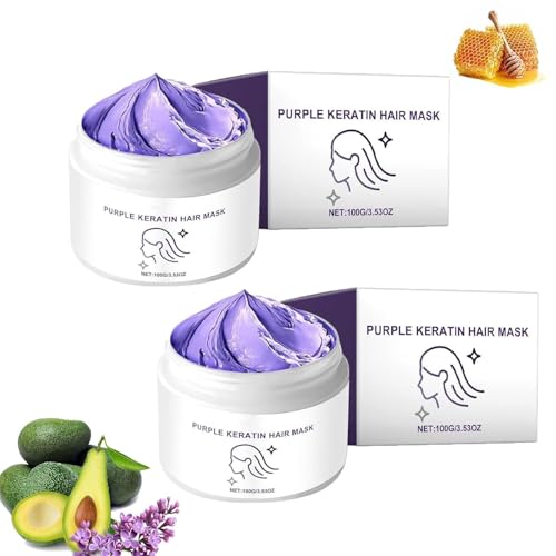 Purple Keratin Hair Mask, Power Purple Hair Mask, Deep Conditioning, Hydrates & Restores Softness, Enhancing Shine, Moisturizing Conditioner for Dry Damaged (2 Pcs)