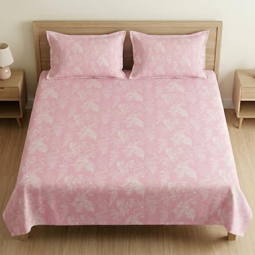 Image of Mafatlal 186 TC Metro Cotton Double Bed Bedsheet | 90x100 Inch|Soft, Breathable & Lightweight | Includes 2 Pillow Covers | Honey Pink 1