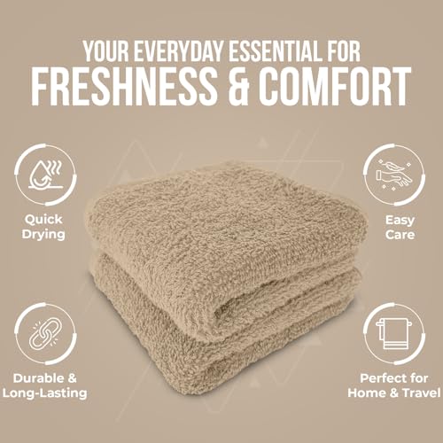 Image of DAN RIVER 24 Pack Wash Cloths for Showering [12x12] - 100% Cotton Washcloths Premium Quality Flannel Face Cloths for Bathroom, Highly Absorbent and Soft Feel Wash Clothes, Tan
