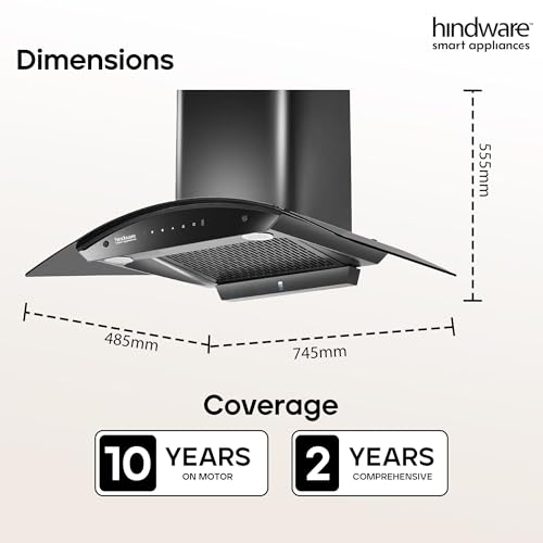 Image of Hindware Smart Appliances | Nadia IN 75 cm Chimney | 1500 CMH |Curved Glass | Filterless | Auto Clean | Touch Control, Motion Sensor | 10 Yrs Warranty on Motor & 2 Yrs on Product (Black)