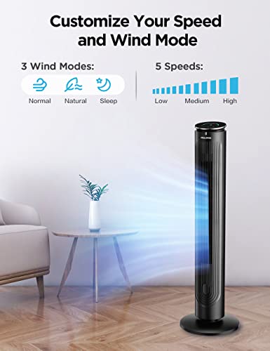 Image of PELONIS 42'' Oscillating Tower Fan with Aromatherapy Diffuser, Remote Control, 5 Speed Settings with 3 Modes LED Display for Bedroom Home Office Use, Black