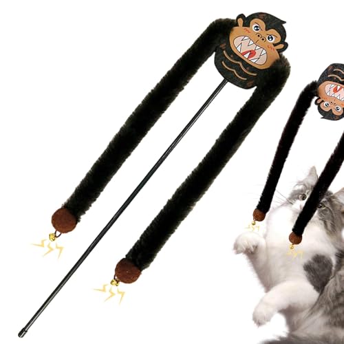 猫じゃらしの杖 オランウータン型 ベル付き インタラクティブティーザーおもちゃ フェルト・ポリエステル製 室内用 猫おもちゃ