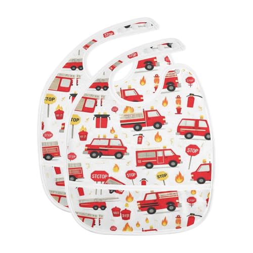 Caikeny Baby Feeding Bibs Checked Infant Drooling Bibs Food Bibs with Pocket for Toddler Girls Boys Set of 2