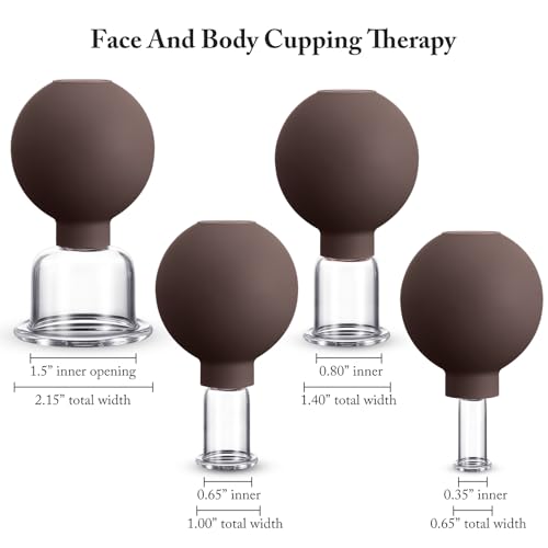Image of BBTO 4 Pcs Glass Facial Cupping Set Silicone Vacuum Suction Massage Cups Skin Tightening Therapy for Face Body Eyes Back Shoulder Pain(Brown)