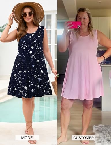 Image of JollieLovin Women Plus Size Curvy Summer Tank Sun Dresses Sleeveless Causal T-Shirt Dress Beach Swing Cover up(L-5X)