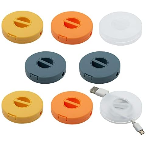 8PCS Portable Cable Winder, LIUCONGBD 4 Colors Round Cable Tidy Box Management, Retractable Extension Cable Reel for Wrapping Earbuds USB Cable Mouse Cords Charger Cover