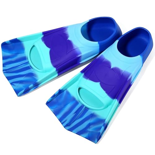 Image of Kids Swim Fins Youth Short Blade Swimming Training Flippers 2XS | for children girls boys beginners,lap pool water,blade silicone,snorkeling diving travel size with mesh bag
