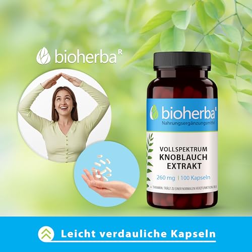 BIOHERBA Knoblauch Kapseln – 100 Stück mit 260 mg hochdosiertem Extrakt mit Vitamin B1 für den normalen Energiestoffwechsel PZN 19680003