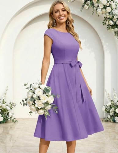Image of DRESSTELLS Women's Cocktail Dresses, Formal Wedding Guest Modest Church Vintage Tea Party Midi Evening Dress