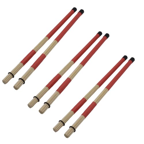 Soundspire 3-Pair Bamboo Hot Rods Drumsticks, 16' Jazz Drumsticks with 19-Rod System, Shock-Reducing 5A Grip for Acoustic Performances & Studio Sessions (Natural Bamboo)