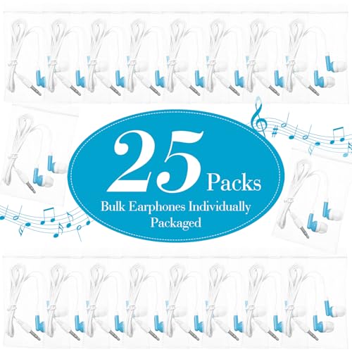 Image of Konohan 25 Pcs Bulk Earbuds with Wire Basic Headphones in Ear for Libraries Laptop, No Microphone 3.5 mm Jack Earbuds Dot Headphones, Individually Bagged (Sky Blue)