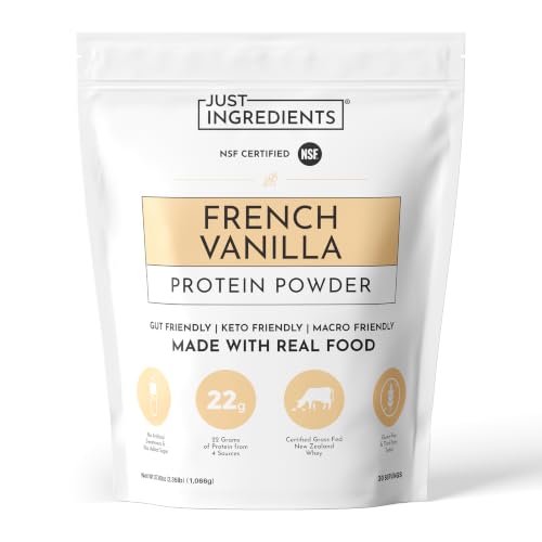 Image of JUST INGREDIENTS French Vanilla Protein Powder, 30 Serving Bag | Grass-Fed Whey & Plant Protein Blend, Real Vanilla Bean, Sweetened with Monk Fruit, Non-GMO, Gluten-Free