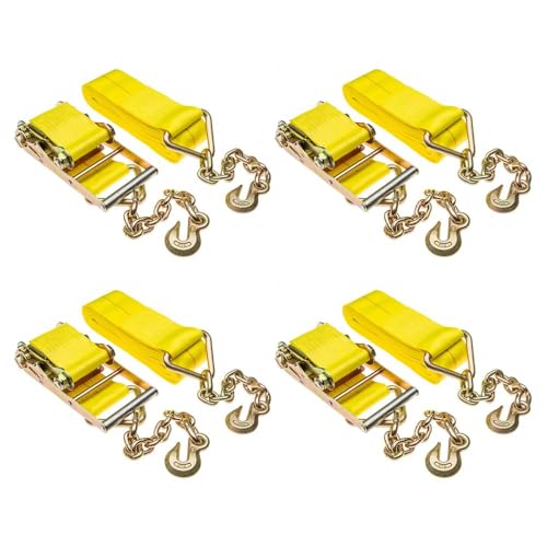 4-Pack of 4" x 40' Heavy-Duty Ratchet Strap with Chain Extensions
