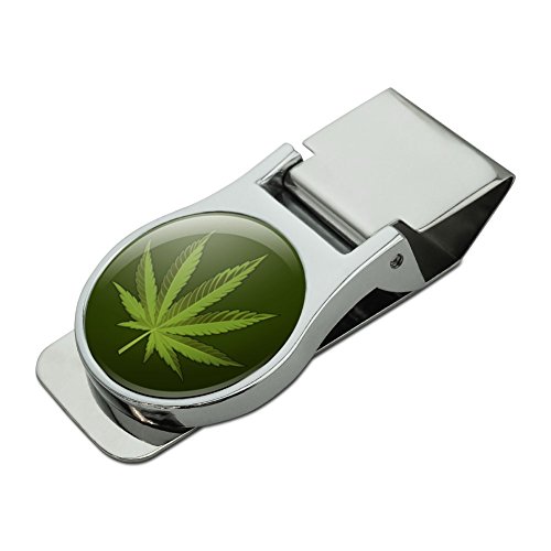 Marijuana Leaf Design Cannabis Pot Satin Chrome Plated Metal Money Clip