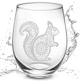 OWATRKDEY Squirrel Stemless Wine Glasses - Squirrel Gifts for Women and Men, Laser Engraved - Ideal for Birthday, Party, Wedding and Mother's/Father's Day Gifts - Ideal for Squirrel Lovers, 17 oz.