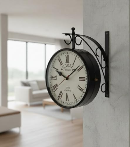 Image of Black Iron 8 Inch Victoria Station Clock London Vintage Retro Wall Clock Double Sided Wall Clock 8 Inch (Code 09)