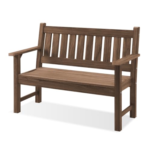 ACUEL Outdoor Bench, 2-Person Garden Bench, Poly Lumber Patio Bench for Outdoors, Porch, and Park (Brown)