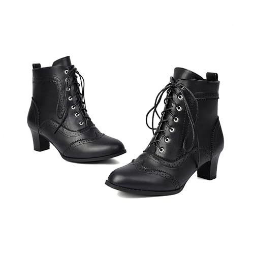 SEIFIN Women's Lace Up Vintage Victorian Boots for Women Chunky Heel Brogue Ankle Boots Witch Shoes Oxford Wingtip Boots Round Toe Pirate Boots Shoes2