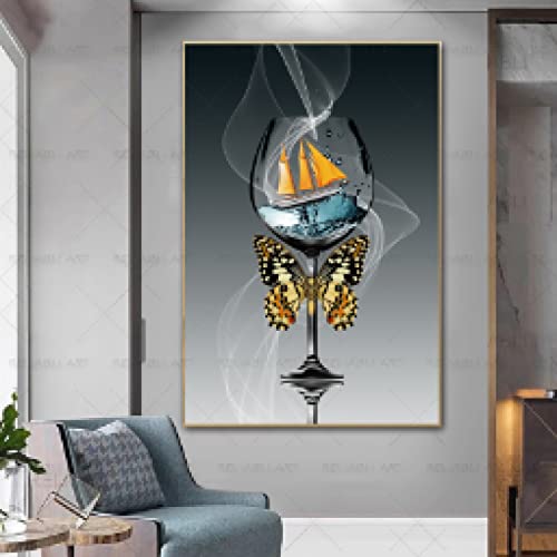 Impression sur toile bateau et papillon : une peinture murale moderne de qualité - 4