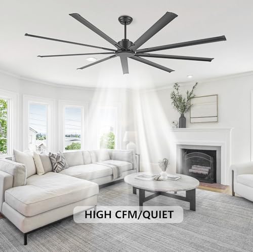 WINGBO Black Industrial Ceiling Fan No Light 96", 9 Aluminum Blades, 6 Speed Remote Control, Reversible DC Motor, for Home and Commercial Use, Living Room/Shop/Warehouse by WINGBO - Used condition - Image 3